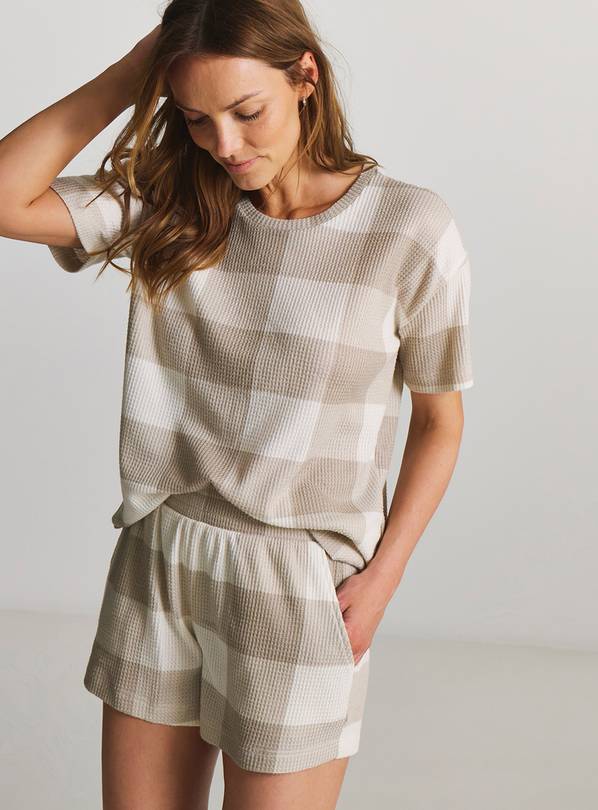 SIMPLE BE Pretty Secrets Check Waffle Shortie Pyjama Set 28-30